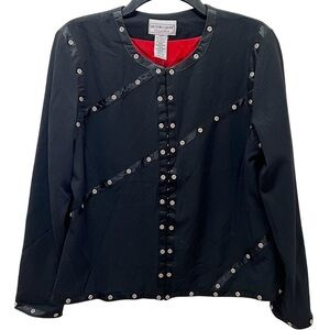 Vintage Victor Costa jacket black ribbon & silver stud detail small NWT